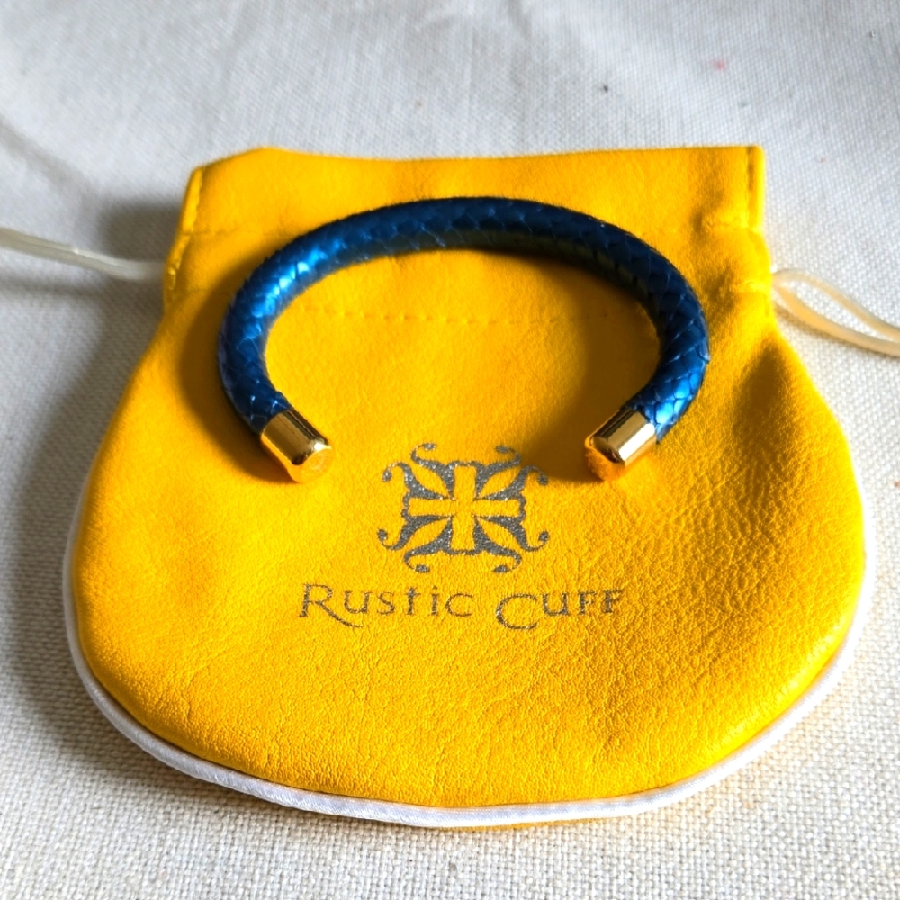Rustic Cuff Blue Snakeskin Cuff Bracelet with Gold Accents